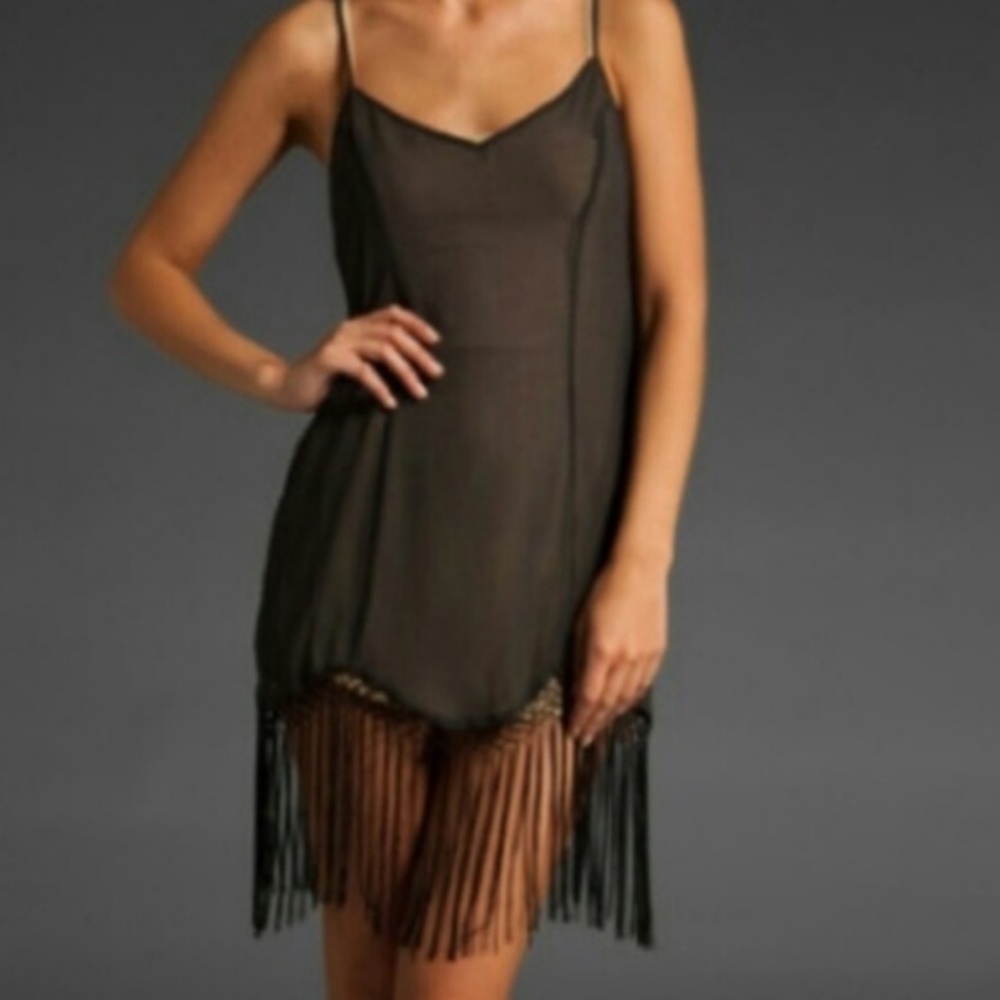 Free People Intimately black fringe slip dress